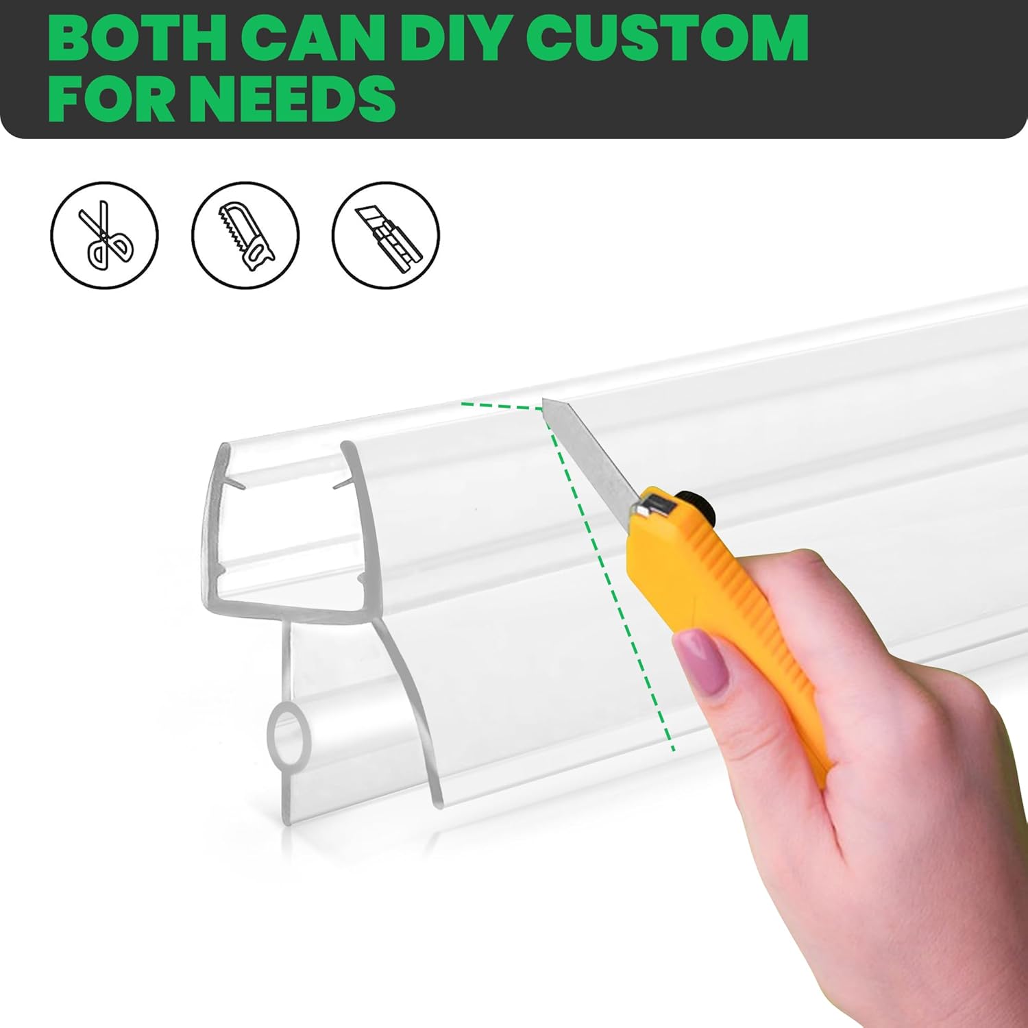 Bathroom Shower Door Seal Strip, 2PCS 36 Inch Shower Door Bottom Seal Strips, PVC Transparent Shower Door Seal Strip for 3/8"(10MM) Frameless Shower Door