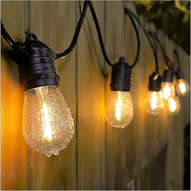DGO 128FT Garden Outdoor LED String Lights, Commercial Grade Weatherproof Mains Powered Dimmable String Lights with 40X1W+3(Spare) Shatterproof Bulbs for Garden,Backyard,Terrace [Energy Class A+++]