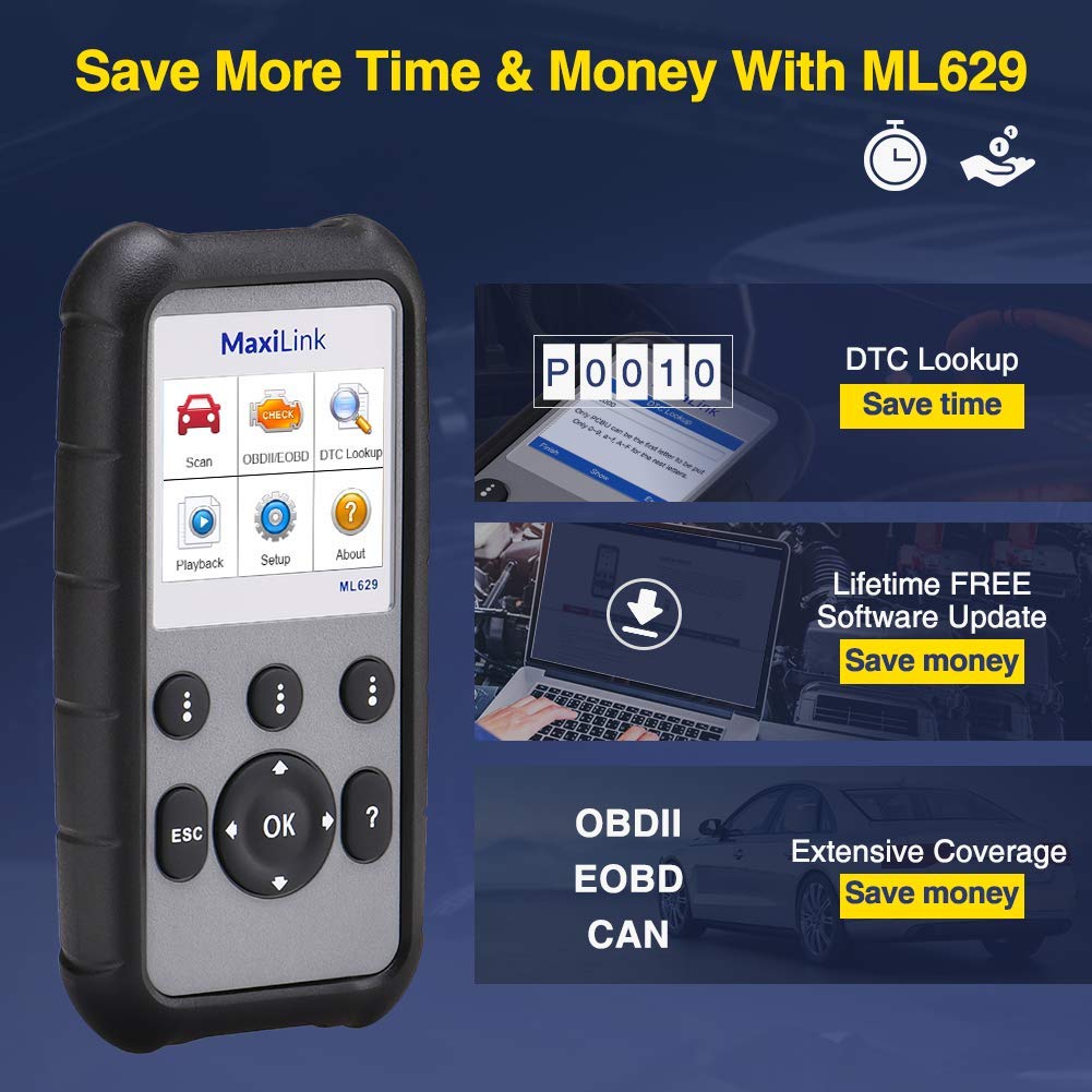 Autel obd2 Diagnosegerät ML629, Airbag/ABS/Motor/Getriebe Fehler lesen mit OBD2 Funktion, OBDII/CAN für VW BMW Benz usw.[14 Sprache Deutsche inkl]