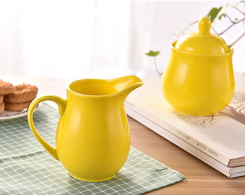 Ceramic Colorful Creamer and Sugar Set with Lid Spoon, Coffee Serving Set