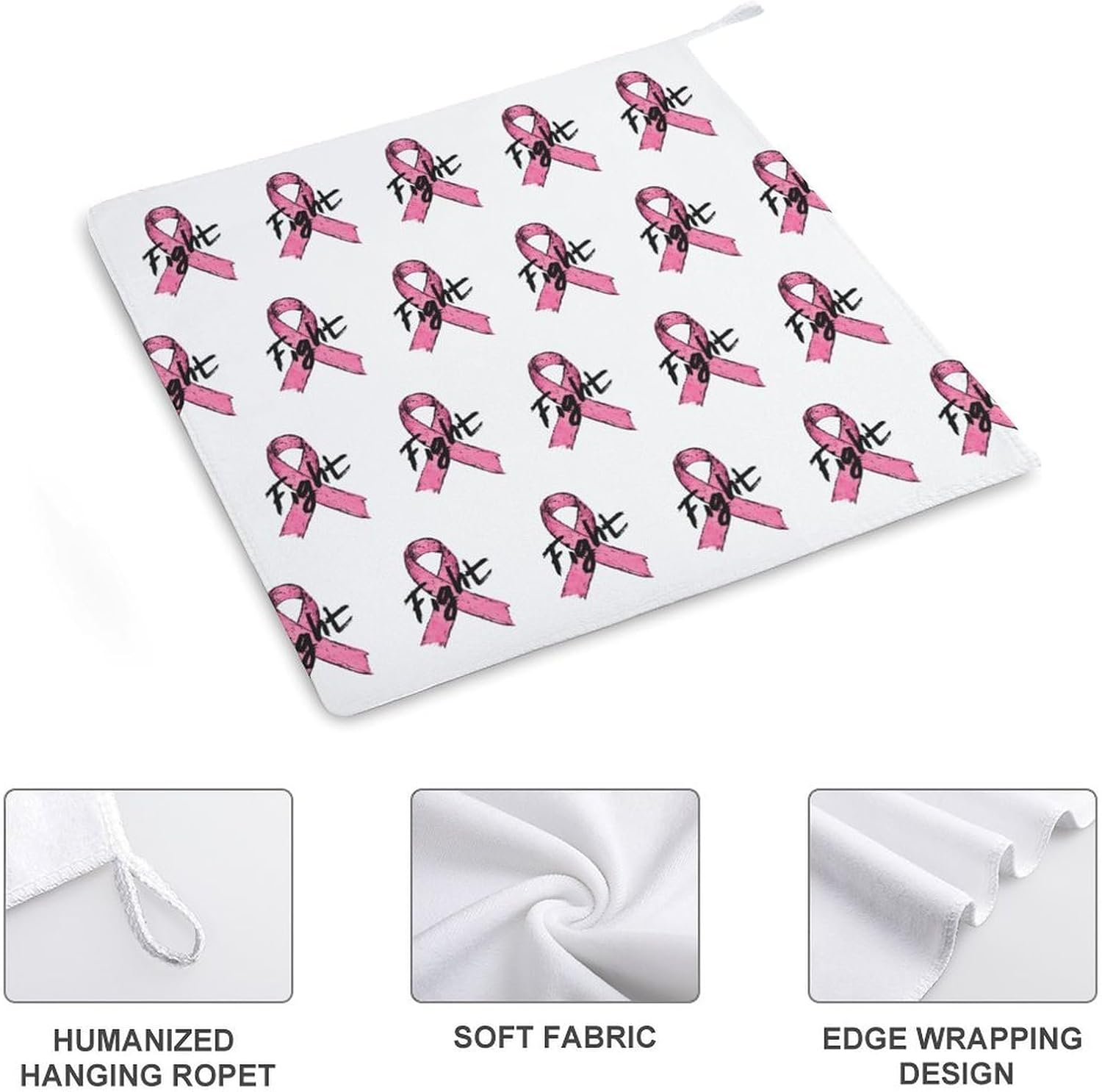 Breast Cancer Fight Cancer Awareness Ribbon Microfiber Hand Towels for Bathroom Soft Absorbent Bath Kitchen Towel with Hanging Loop 4PCS