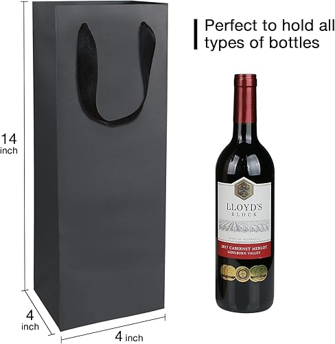 Miniatura 4 de Aimyoo Bolsas para botellas de vino negro de 6 x 5 x 15 pulgadas, paquete de 10 bolsas de regalo grandes de papel kraft con asas a granel