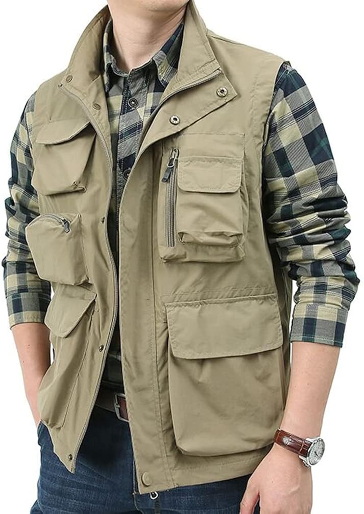 CCSYUS Men's Outerwear Vests Casual Outdoor Work Safari Fishing Vest Lightweight Travel Photo Cargo Vest Jacket