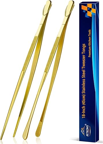 Miniatura 30 de JETKONG 2 pinzas finas de acero inoxidable de 16 pulgadas extra largas, pinzas de cocina largas para cocinar (arcoíris)