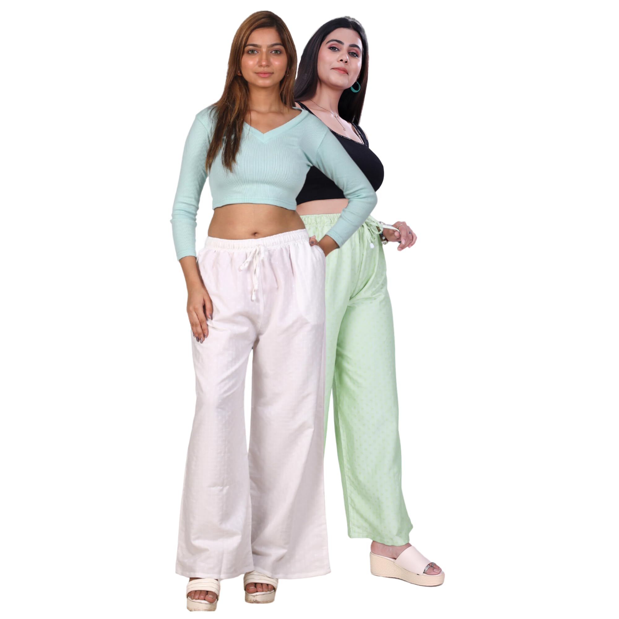 4k fashion Women's Cotton Flair Printed Pocket Regular Palazzo Pack of 2-picture-23