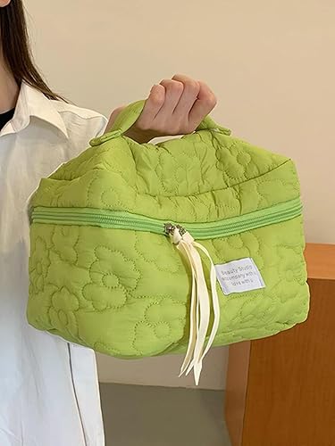 Miniatura 4 de OYOANGLE Bolsas de maquillaje cuadradas acolchadas acolchadas para mujer, con asa superior, cremallera, neceser de viaje para cosméticos, Verde,