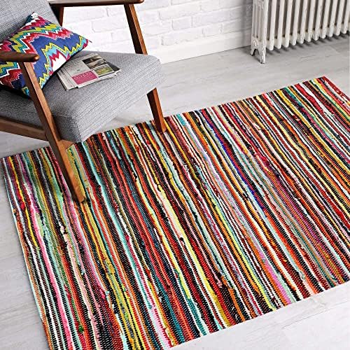 Tapis Chindi Indien 100% Coton Recyclé - Multicolore, Fait Main, Lavable Machine - Neuf Avec étiquettes
