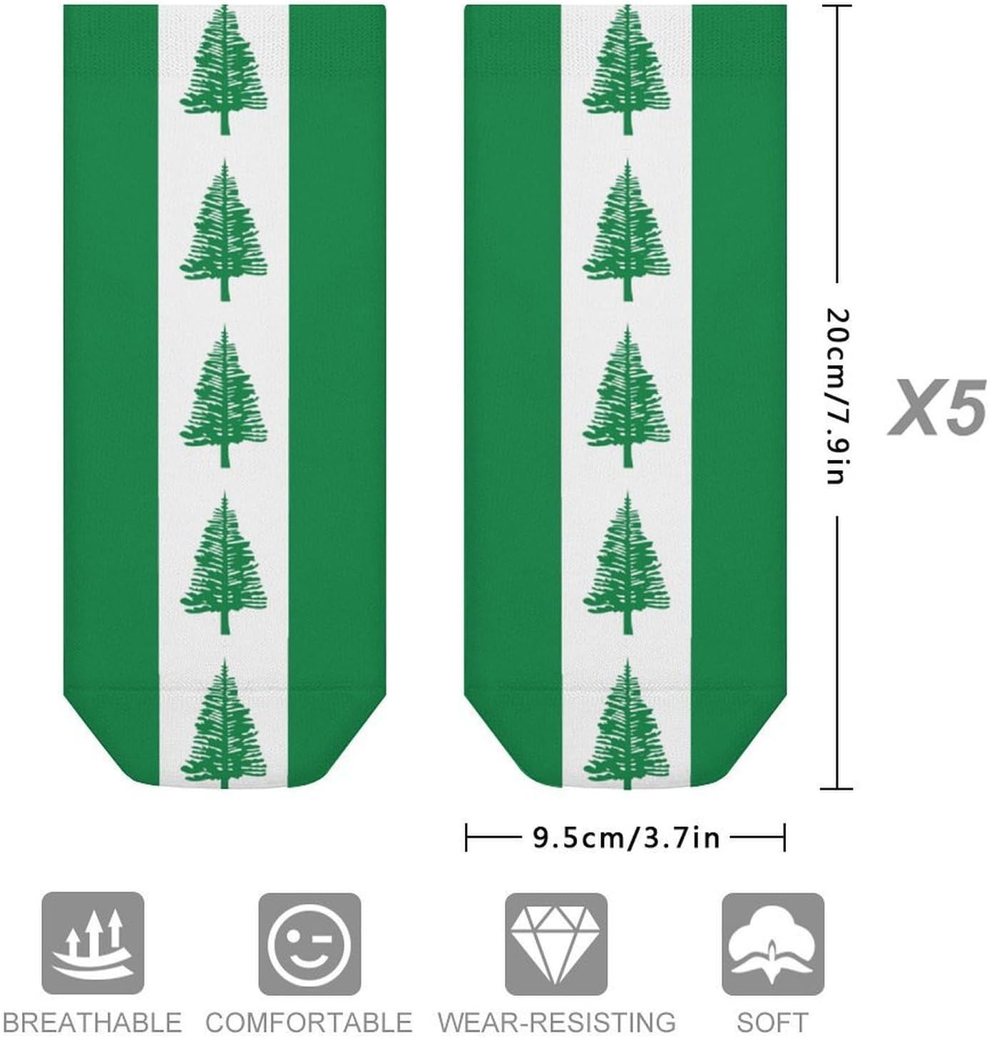 Flag of Norfolk Island No Show Ankle Socks Low Cut Non Slip Flat Boat Line 5 Pairs Set