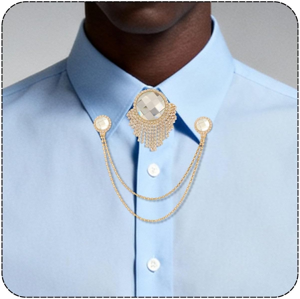 PEARLY JUN Collar Chain Pins And Button Cover Cuff Links Set Sliver Rhinestone Shirt Ties Clips for Women Men Brooch