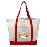 Popfunk Big Bang Theory Sheldon Bazinga Canvas Tote Bag With External Pocket, Reusable Shoulder Bag for Shopping, Beach, Red