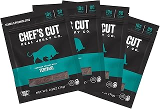 Chef's Cut Beef Jerky Meat, Teriyaki (2.5 Ounce Bags, Pack of 4) - High Protein, 10g Protein, 80 Calories, Gluten-Free, Premium Lean Smoked Beef, Keto Friendly Snack, Low Carb Snack