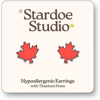 Canadian Maple Leaf Earrings - Canadian Flag Earrings - Canada Day Studs for Women and Men - Hypoallergenic Nickel-Free Titanium Earrings - Made in Canada