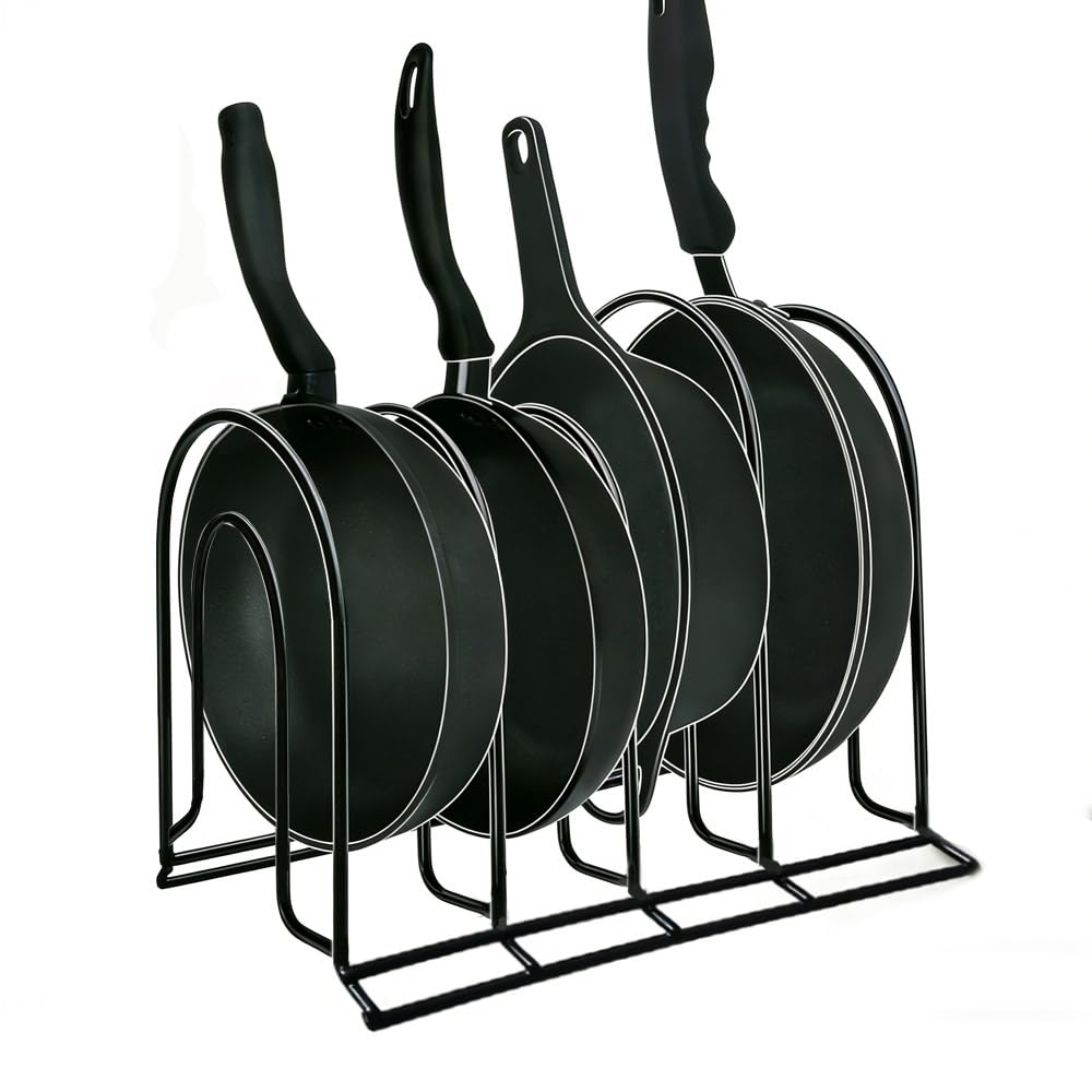 Thrink Black 5-Tier Pan & Lid Organiser Rack – Vertical Or Horizontal Kitchen Pan Holder For Frying Pans, Pot Lids & Bakeware, Space-Saving Cabinet & Countertop Storage