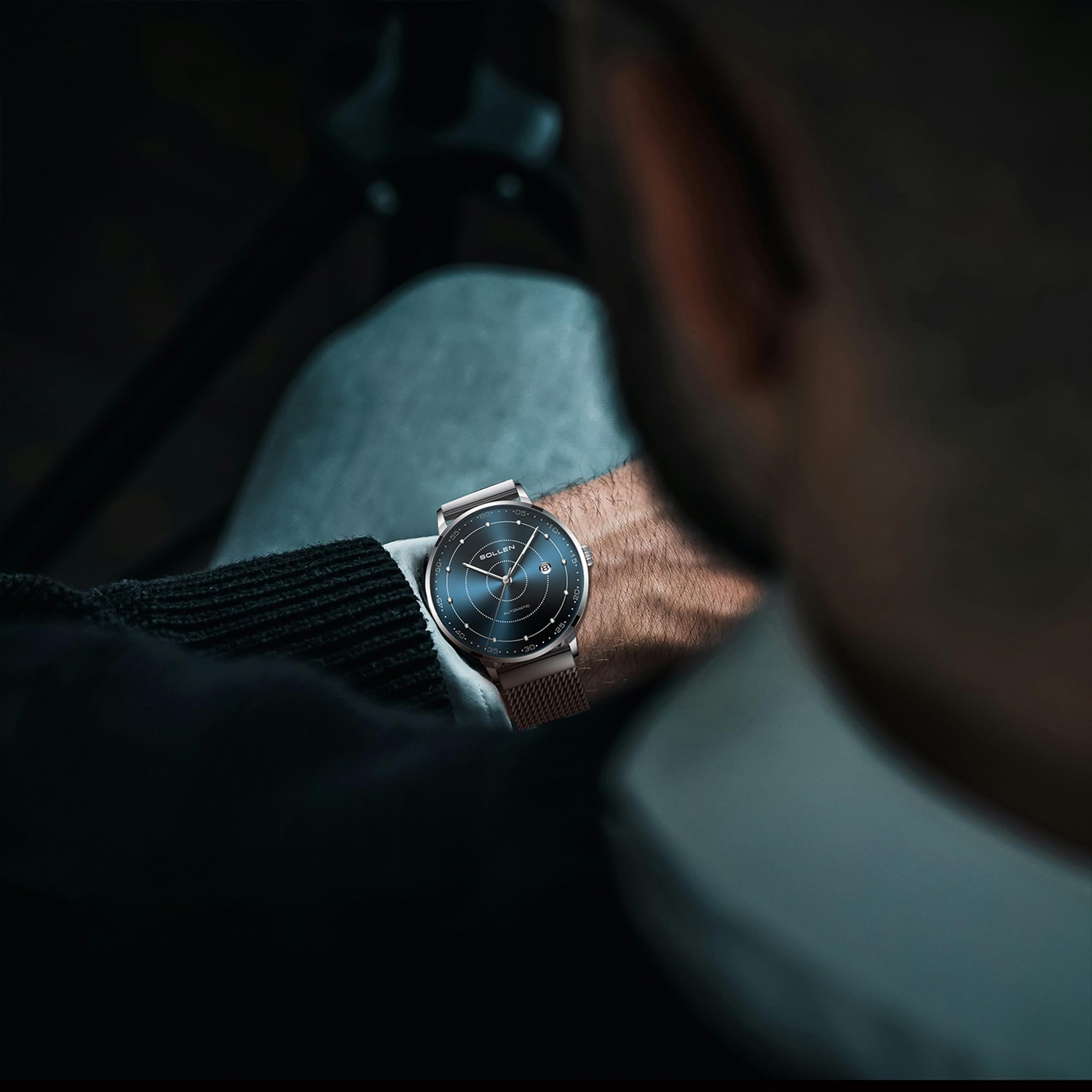 SOLLEN Mechanische Armbanduhren Herren,Klassische Minimalistische Herrenuhren Luxus,Wasserdicht Leuchtend Selbstaufzug Business Automatische Herrenuhr mit Kalendar,Automatikuhr als Geschenk für Männer