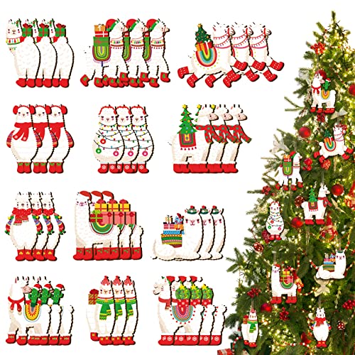 Qunclay 36 Pcs Christmas Llama Ornaments Wooden...