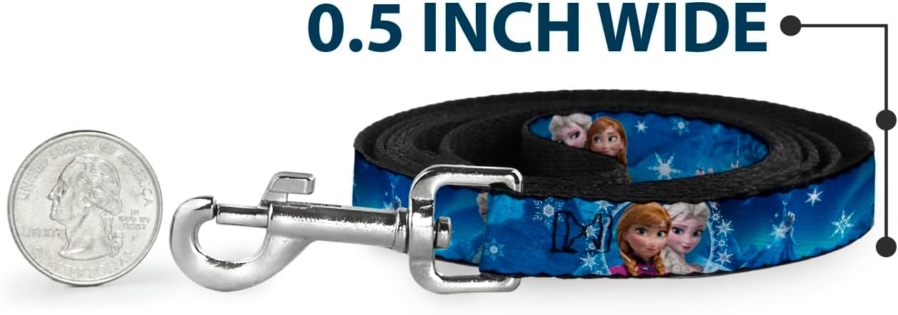 Dog Leash Anna Elsa Poses Castle Mountains Blues 6 Feet Long 1.0 Inch Wide