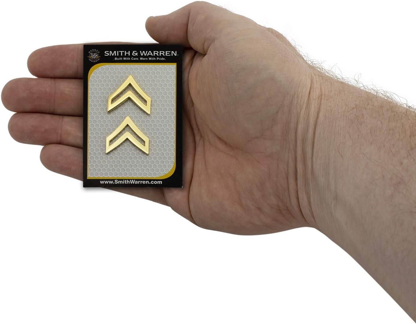 Smith & Warren 3/4" Corporal Double Chevron Collar Brass Rank Insignia Gold Finish Police Military Uniform Pin