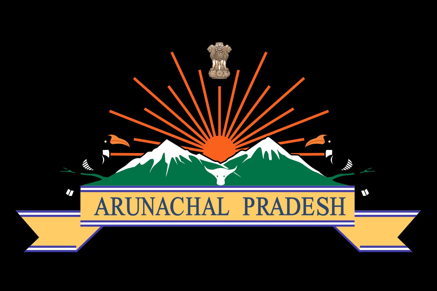 Drapeau Arunachal Pradesh 1.35m² format paysage pour pavoisement officiel