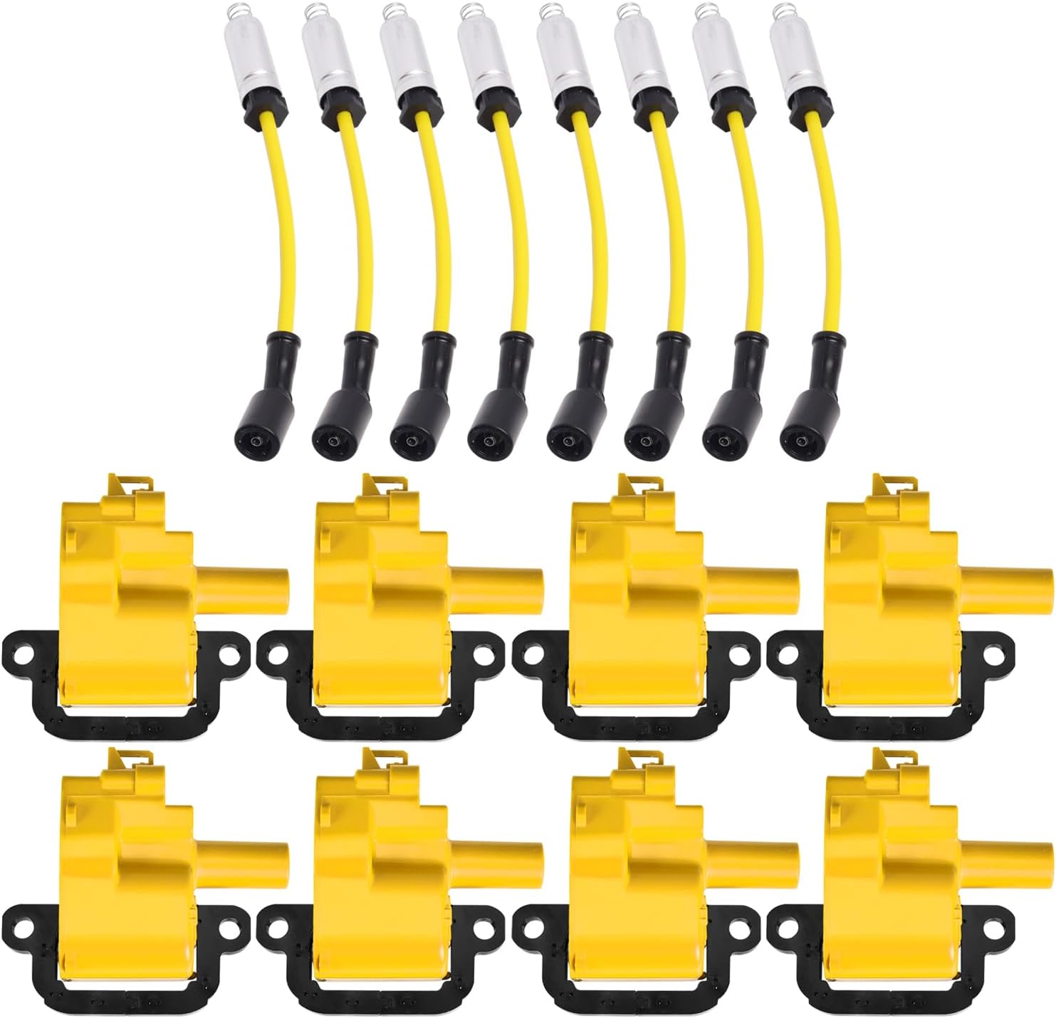 ENA Set of 8 Yellow Ignition Coil and Yellow Wire Set Compatible with Cadillac Chevrolet GMC Pontiac CTS Camaro Corvette Firebird GTO B7 P30 C6500 Topkick C7500 Topkick P3500 5.7L 7.4L