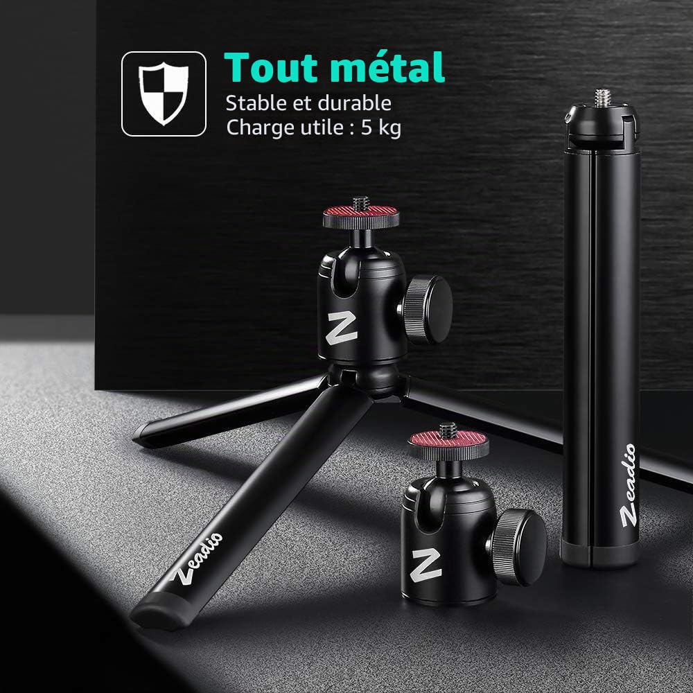Zeadio Mini trépied en métal + Support à rotule pour Smooth 4, Crane Plus, Crane 2, Osmo Mobile, Ronin-S, Vimble 2, Stabilisateur de poignée à cardan et Toutes Les caméras
