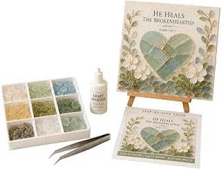 Psalms of Comfort & Strength Sea Glass Art Kit, Christian DIY Craft Kit with Inspirational Bible Verse Design, Religious Gift for Women, Faith Home Decor Wall Art (Green#A)