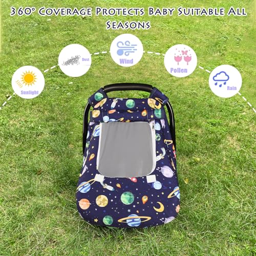 Image of Baby Carseat Cover Winter, Pea Pod Infant Car Seat Covers Canopy for Newborn with 2 Layers Windows of Breathable Mesh /Fabric, Lightweight Polyester /Minky Dot Backing, Snug Fit Most Baby Car Seat