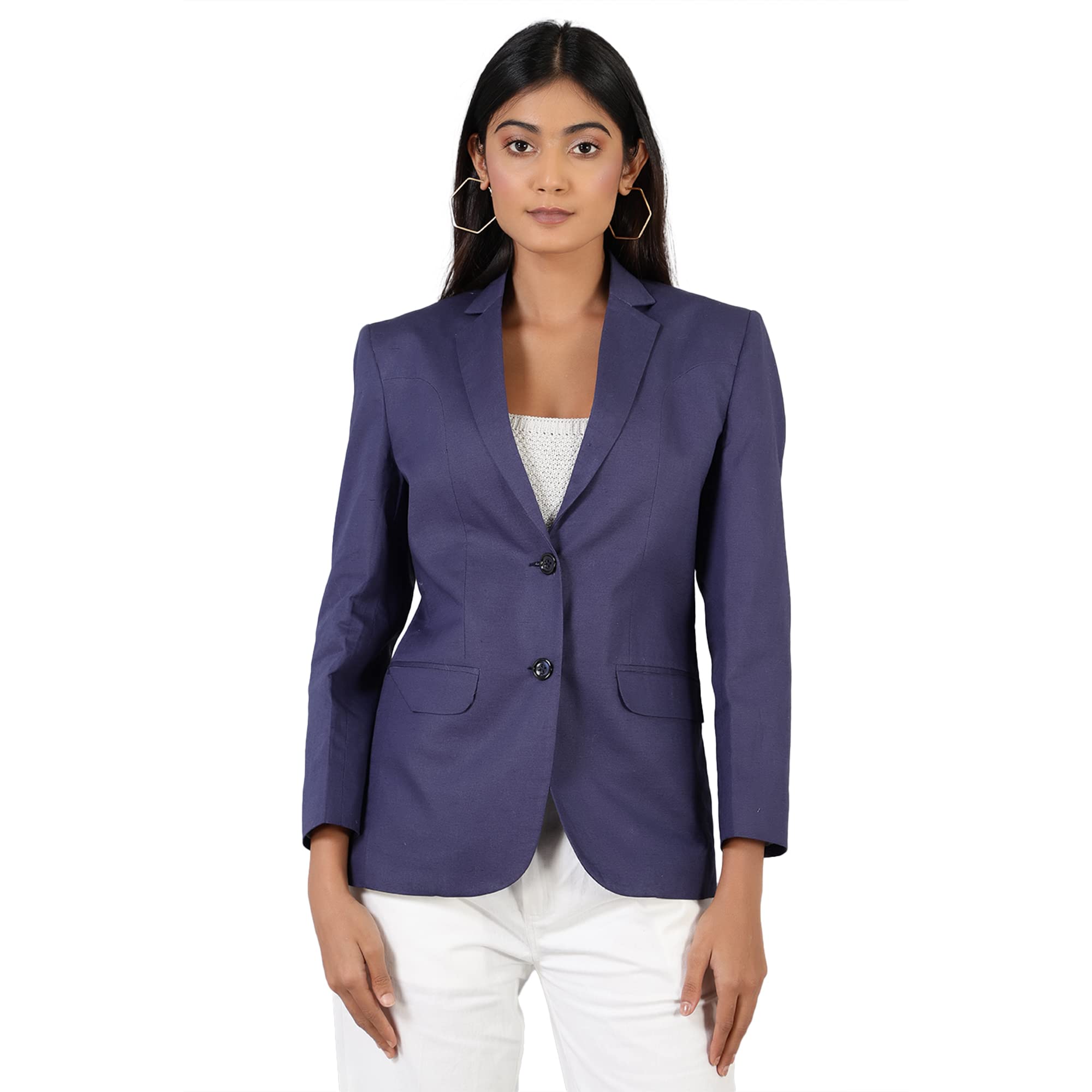 indophilia Women's Cotton Linen Solid Single Breast Two-Button Blazer-picture-28
