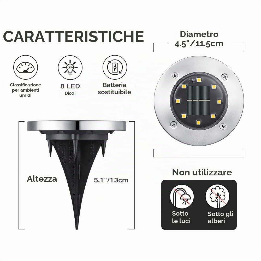 12Pezzi Luci Solari per Giardino, Joomer 8 LED Lampade Solare Esterno Incasso Faretti a Terra Luce Sepolta Solare Impermeabile per Vialetto Scala Prato Paesaggio Strade Piscina Patio, Bianco Caldo
