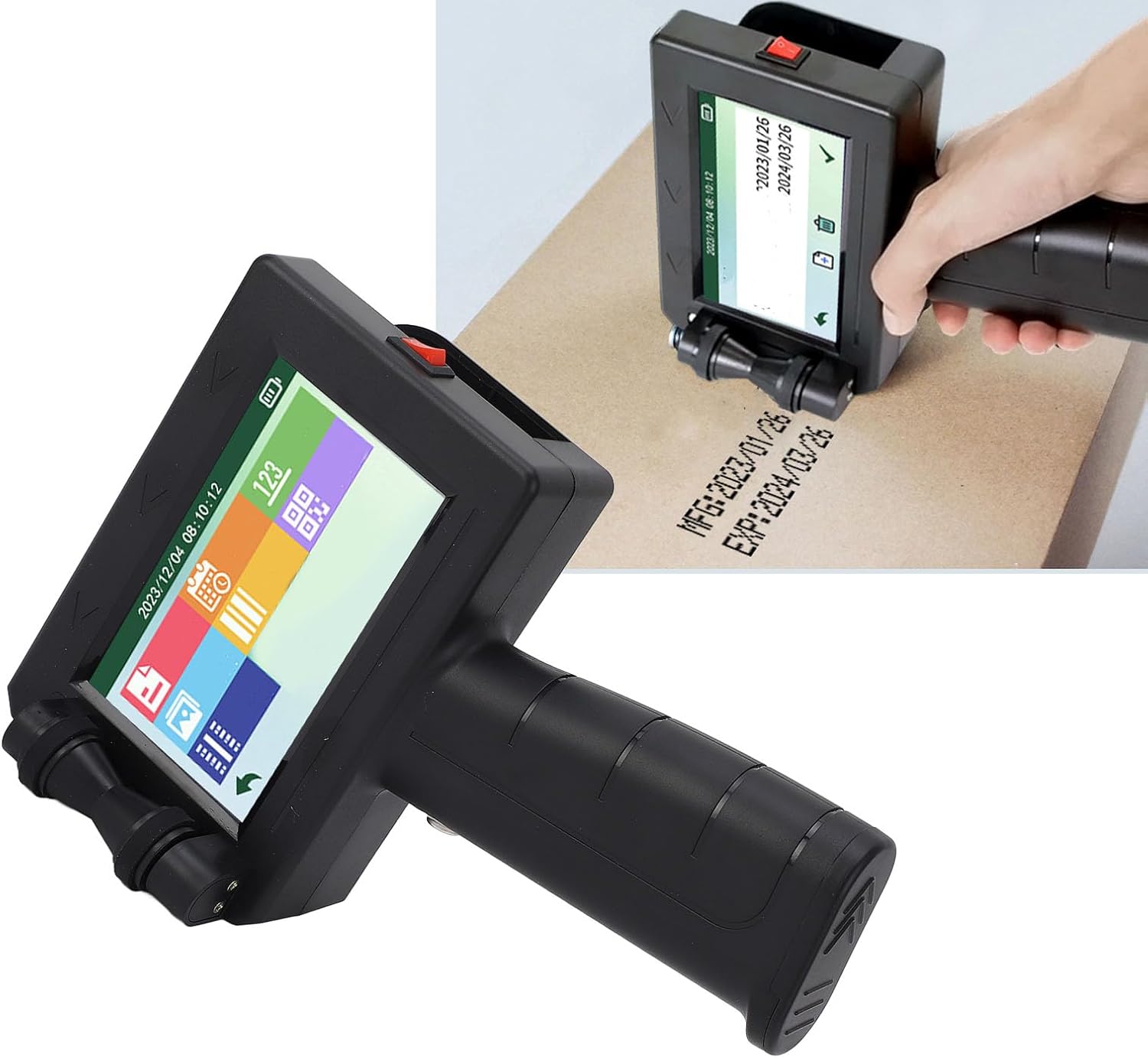 Printer applying ink to a cardboard box