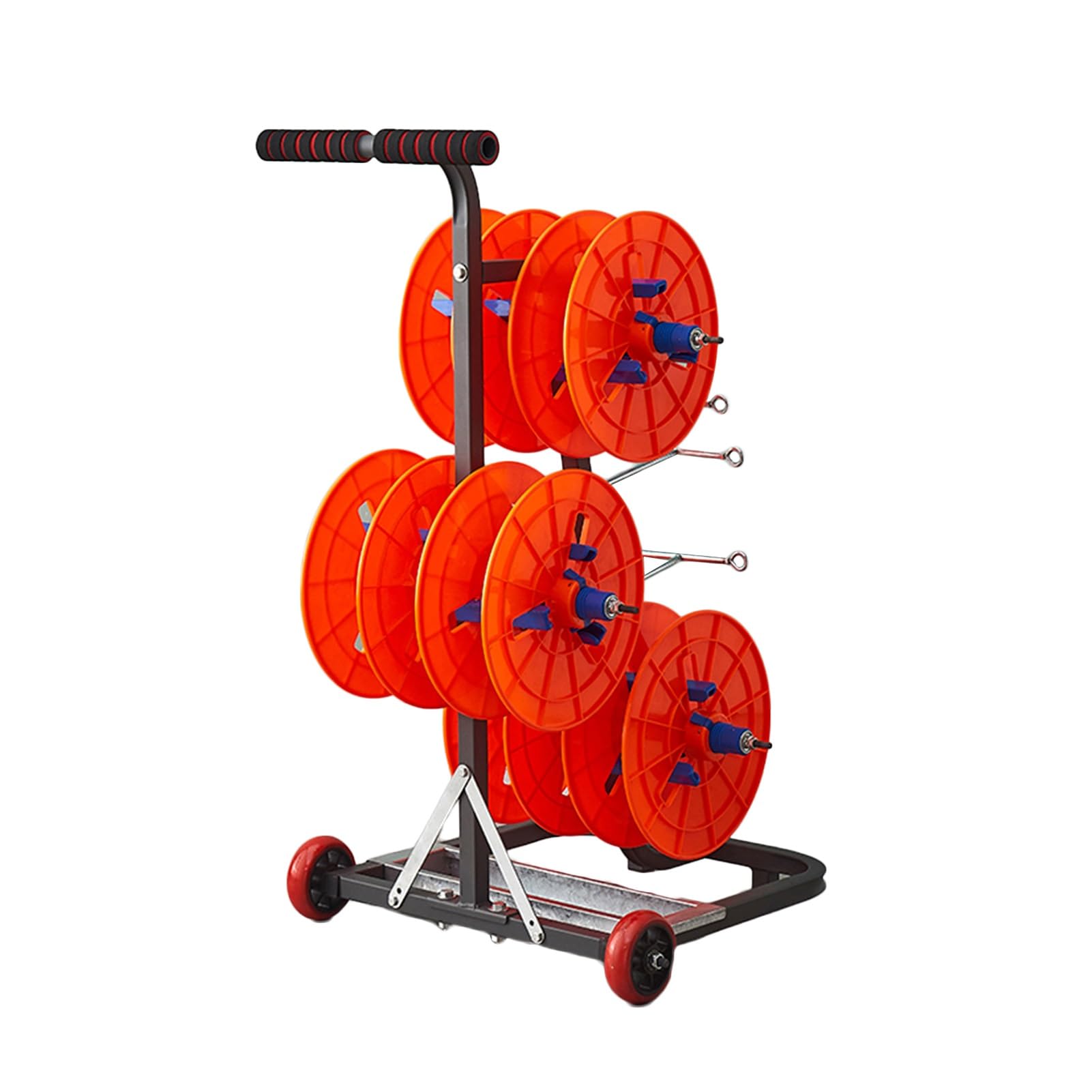 ZFUCMAYL Wire Spool Rack,Wire/Cable Dispenser with Wheels,4/6 Axle Cable Caddy,with Tool Box,Wire Pulling Tools for Wire Pullers and Duct Reels(with Tool Box,6 Reel)