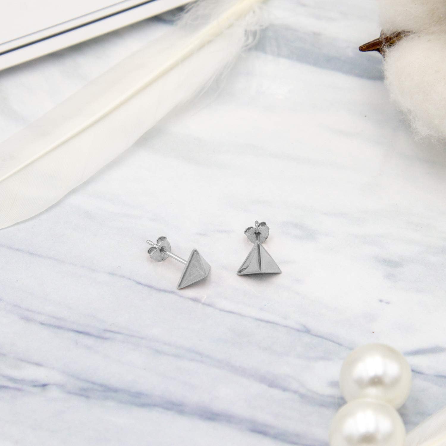 Sea of Ice Sterling Silver Polish Finished Pyramid, Star, Heart, Mini Disc, X Cross Minimalist Stud Earrings for Women - Elegant Sterling Silver Earrings for Women – Nickel-Free - Image 5