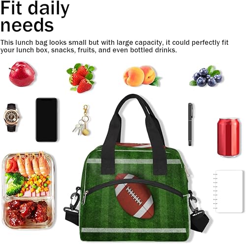 Miniatura 7 de Bolsa de almuerzo con temática de fútbol americano para mujeres y hombres, reutilizable, bolsa enfriadora para adultos, bolsa de almuerzo a prueba