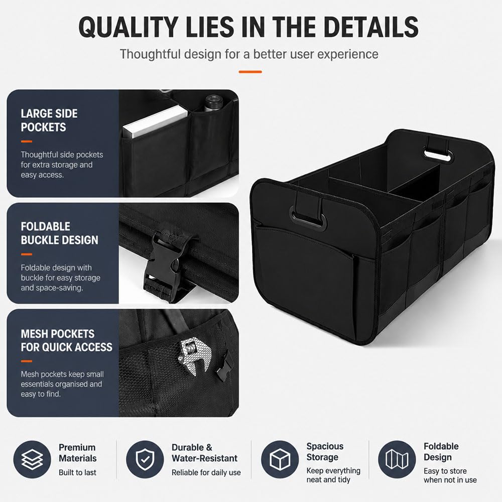 Coche Organizador Maletero para Audi Q5 e-Tron 3Y 2022 2023 2024 2025 2026,Caja Grande Plegable con Compartimentos Accesorio Resistente,Grey