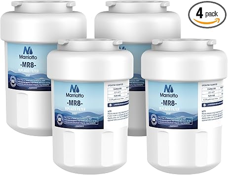 MARRIOTTO Smart Water Filters for Refrigerators NSF 42 Certified Cartridges Compatible with MWF, MWFA, MWFP, GWF, GWFA, 46-9991, HDX FMG-1, WFC1201, 4 Pack