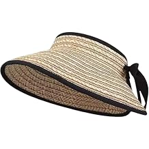 KORADI Girls Sun Hats Straw Visor Kids Wide Brim Stripe Summer Beach Hats Foldable Open Top Cap 3-8 Years