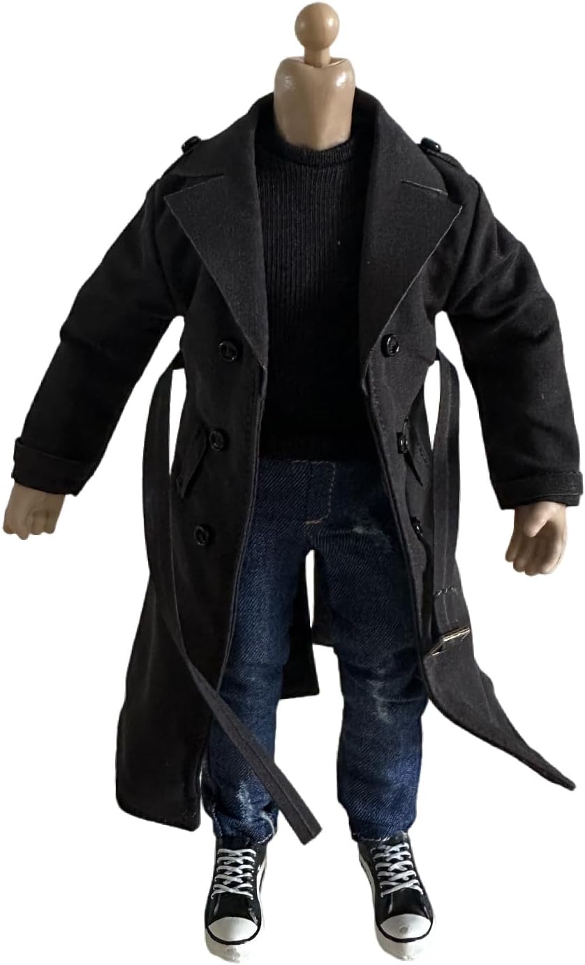1/12 Action Figure Clothes,Long Trench Coat for 6" Action Figures,1:12 Scale Miniature Coat-only Clothing (Black)