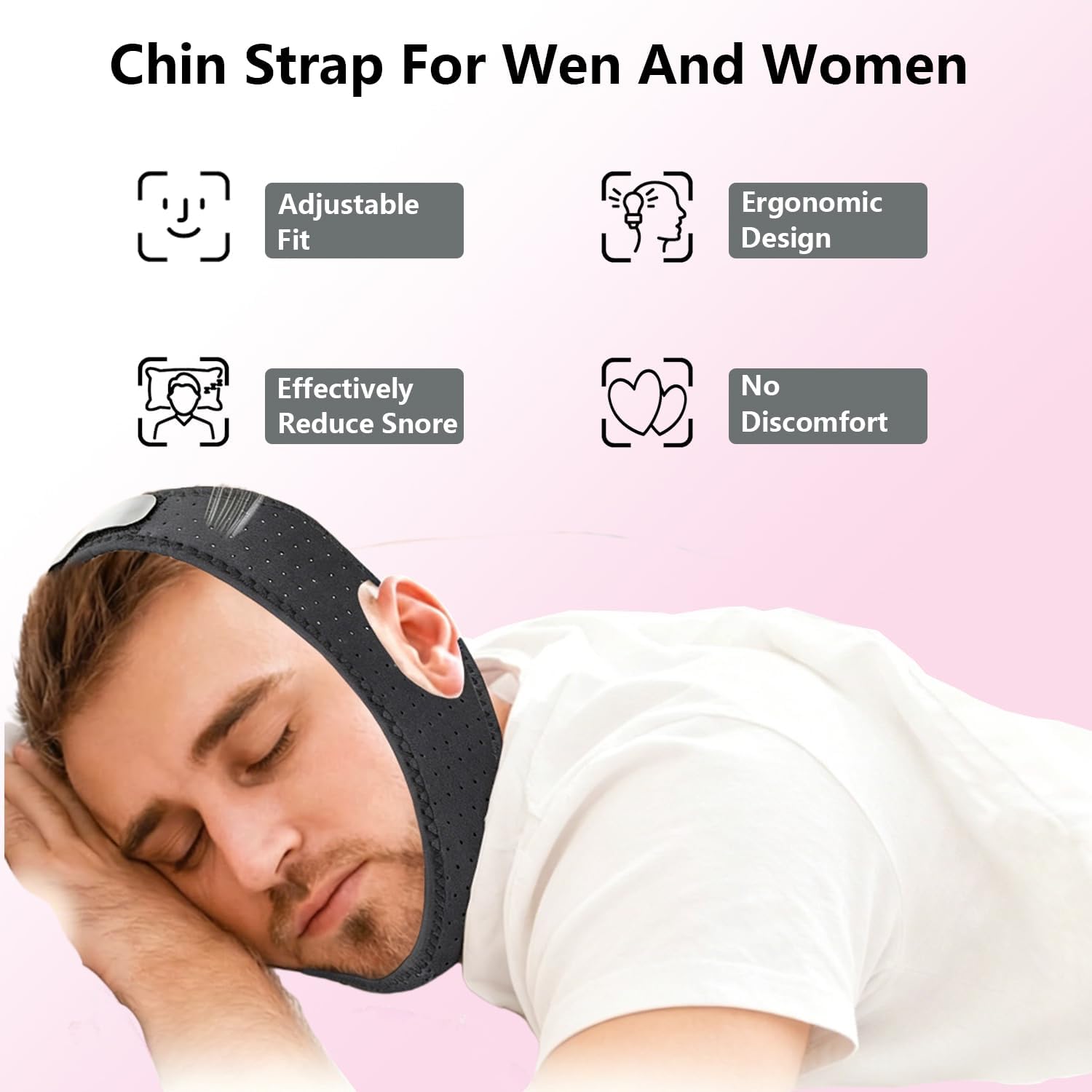 Anti Snore Chin Strap,Sleep Chin Strap for CPAP Users,Black