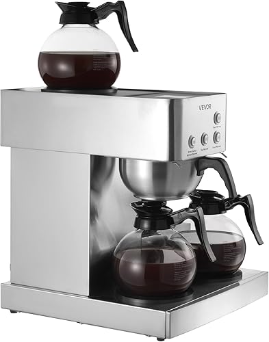 Miniatura 9 de VEVOR Cafetera comercial de goteo, cafetera de 12 tazas con 4 jarras de vidrio y 4 platos calentadores de decantador, cafetera de acero inoxidable