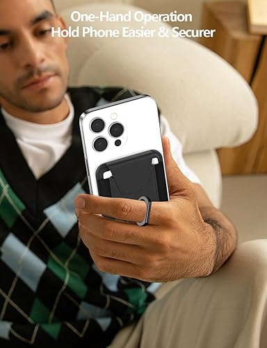 Miniatura 4 de Cartera magnética 3 en 1 con agarre para teléfono, compatible con cartera MagSafe y soporte para teléfono, solapa de privacidad de cuero, soporte