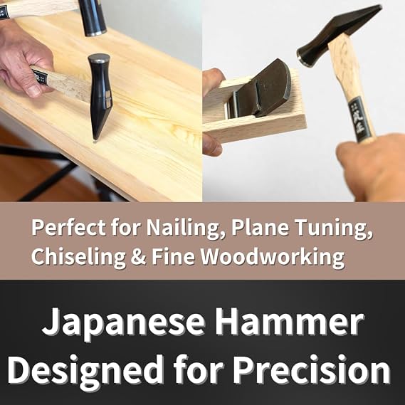 Japanese Carpenter Hammer with Nail Set Punch SAKIKIRI 24mm, Heavy Duty Woodworking Hammer with Nail Setter Wood Handle for Driving Nail, Made in JAPAN