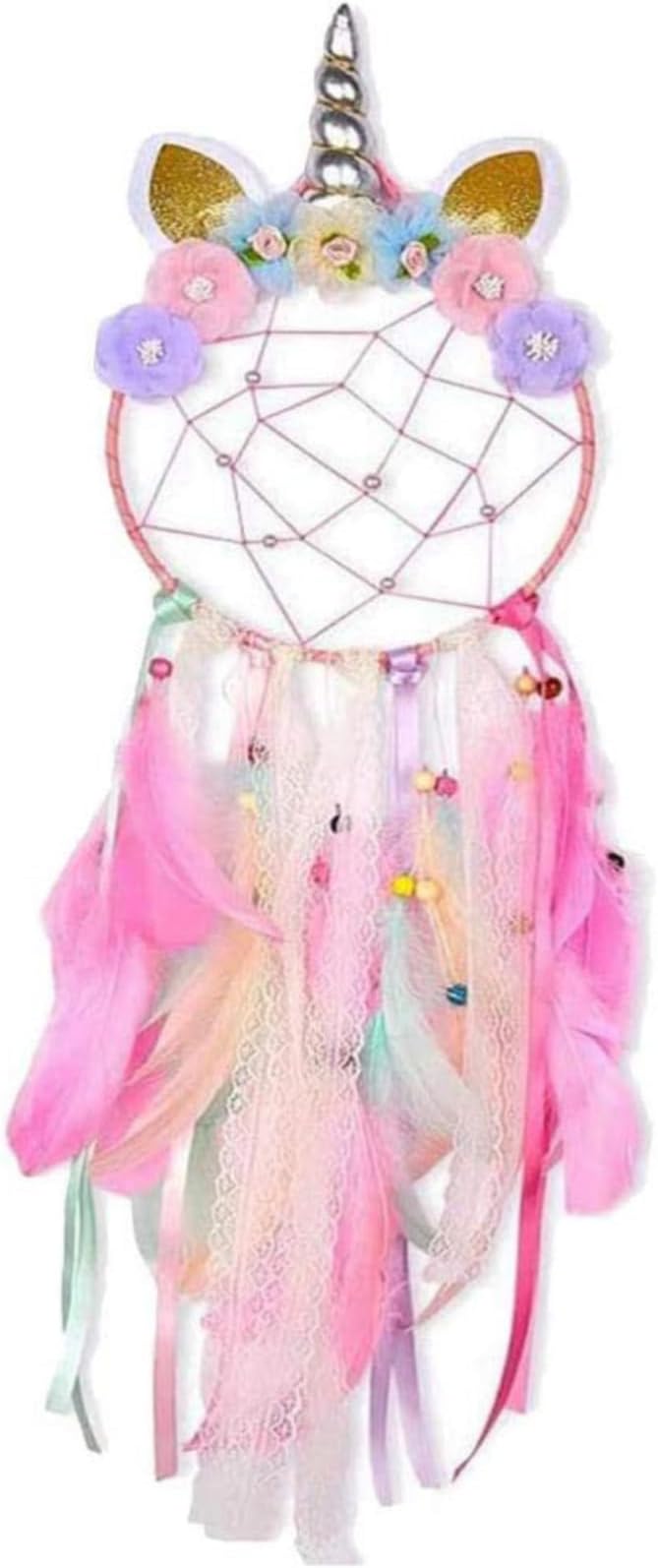 Unicorn Dream Catcher, Large Dream Catcher for Girls, Dreamcatcher Kids Bedroom Accessories Handmade Colorful Featrher Flowers Wall Hanging Decor for Nursery Blessing Birthday Gift