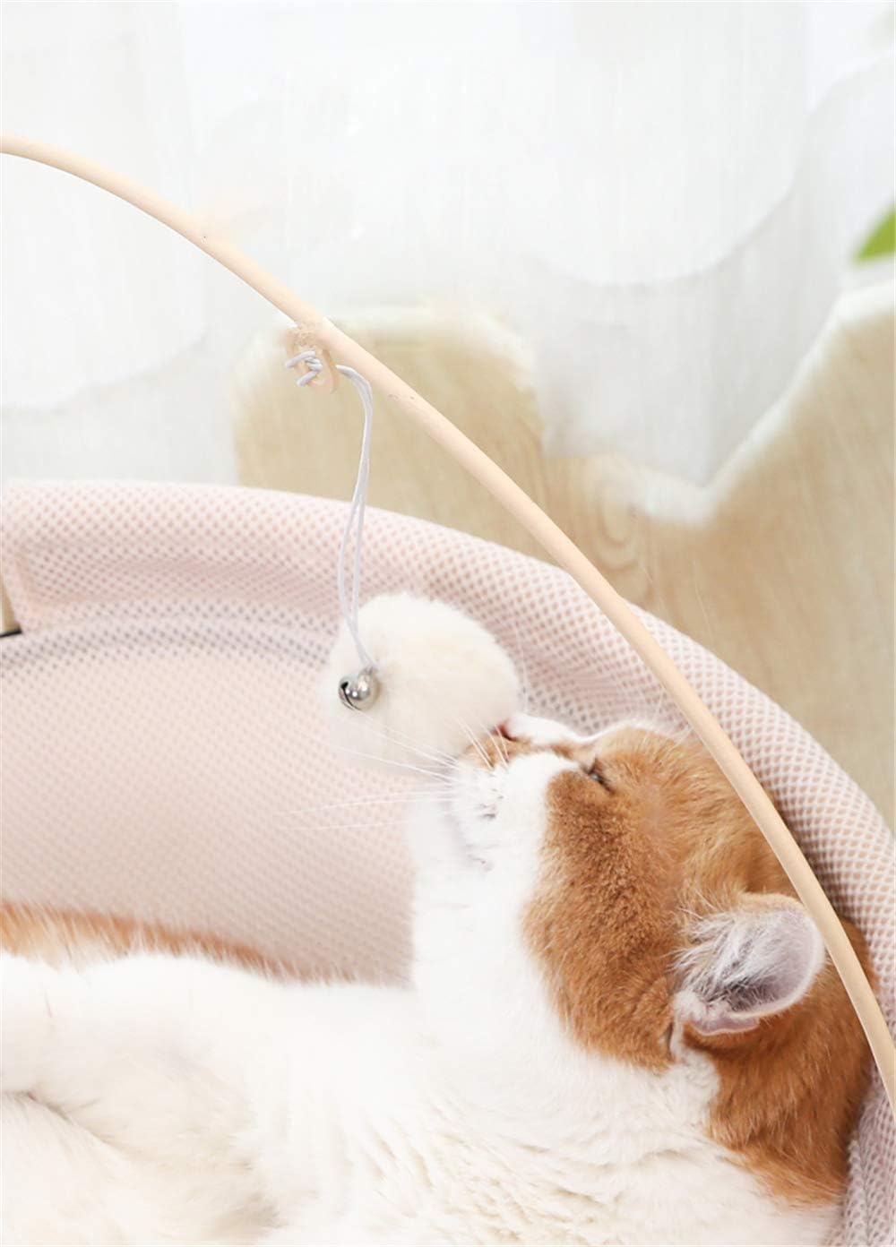 Cat Hammock Bed Elevated Cat Bed with Dangling Ball Detachable Mat Mesh Sleeping Dog Bed Spring Summer Pet Supplies