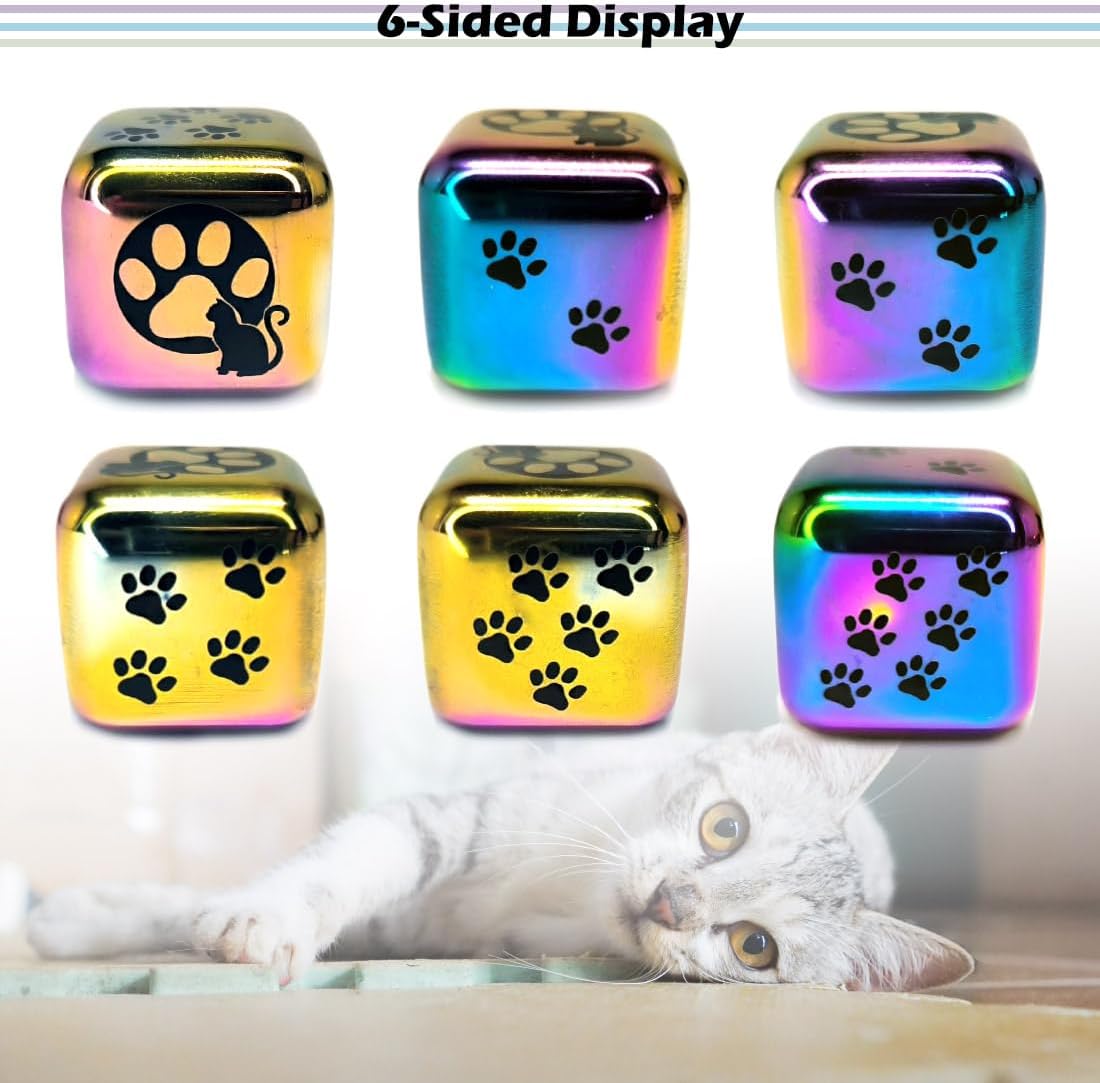 3Pcs/Set Creative Metal Dice Set, Cat's Paw Design Standard Dices 6 Sided Dice for DND MTG PRG Wow Tabletop Games (Colorful Version)