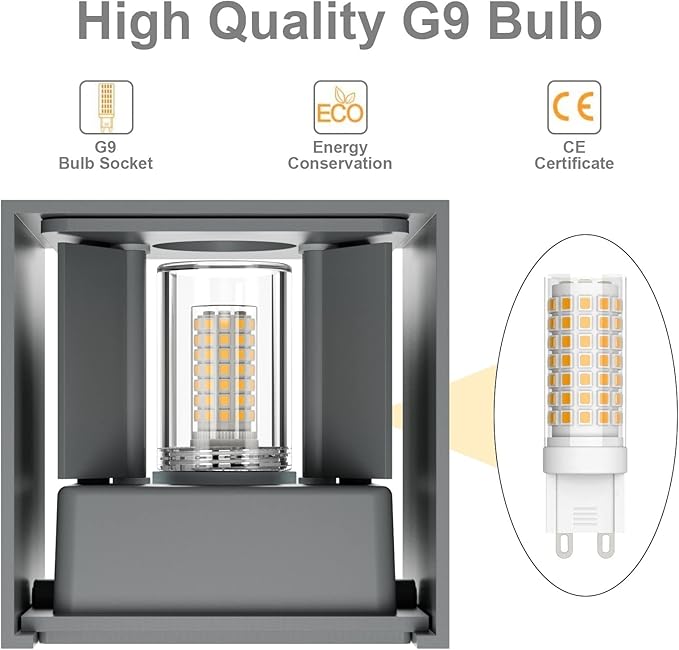 Klighten Klighten 2PCS LED Wandlamp met Vervangbare G9 LED Lamp Warm Wit 3000K, Aluminium LED Wandlamp Binnen/Buiten Verstelbare Stralingshoek Buitenverlichting voor Woonkamer Tuin, Grijs photo 2