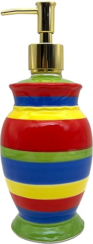 ACK Cerámica Toscana colorida pintada a mano arco iris dispensador de jabónloción, tarro de loción, decoración de cocina, decoración de baño
