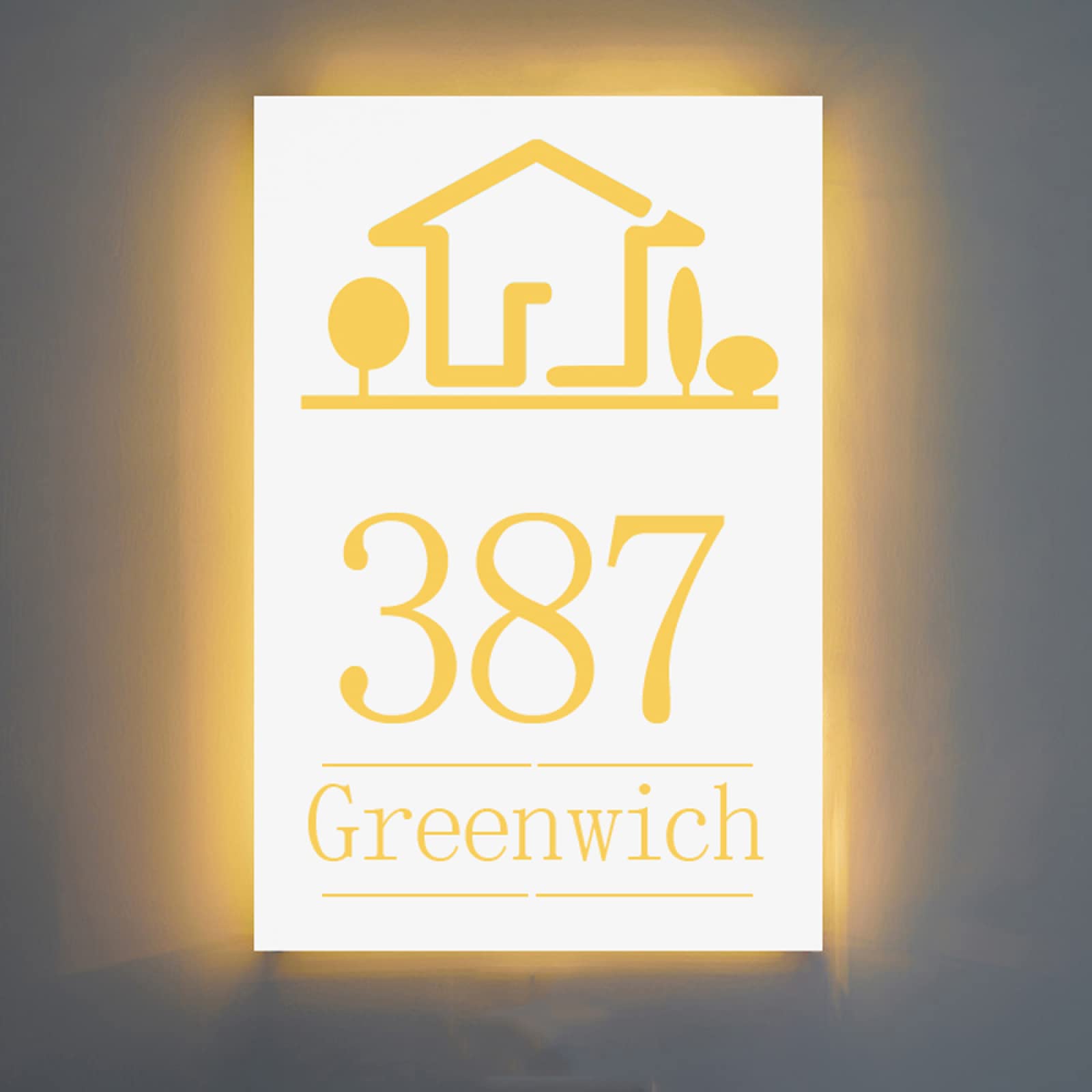 LED-Adressennummernschild, Rechteckig, Silberfarben, Edelstahl Und Acryl, Von Hinten Beleuchtet, Schwimmendes Hausschild, Türnummernschild, Beleuchtete Adressschilder, Warmes Licht,45*35