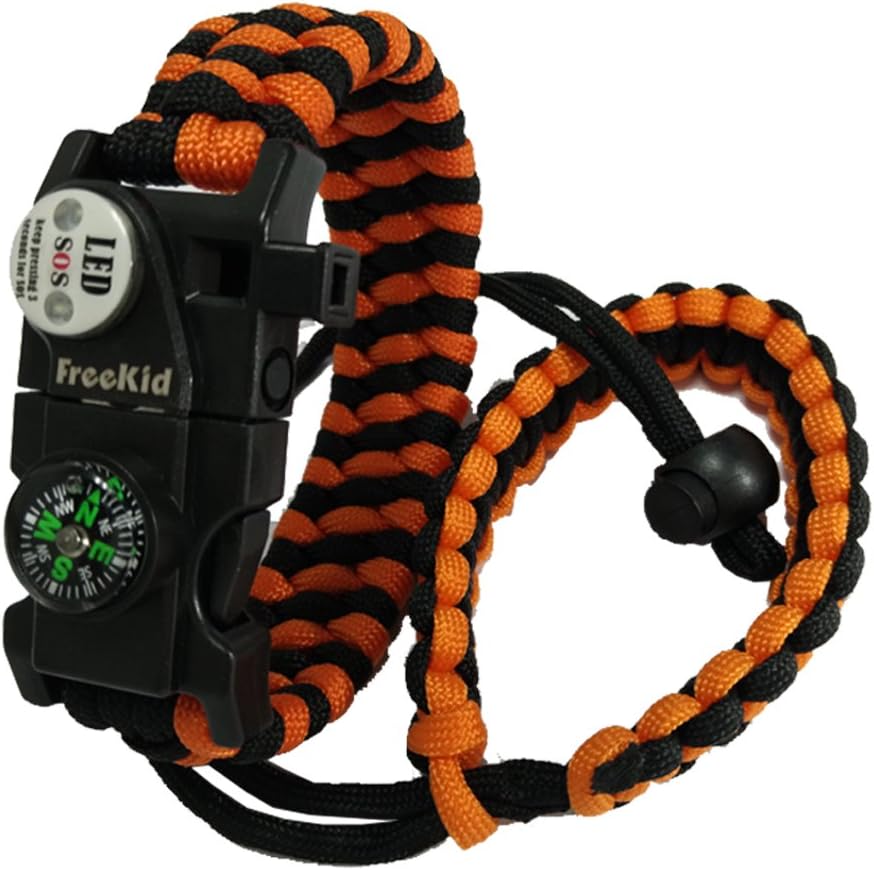 freekid Paracord Bracelet Survival Gear and Camera Wrist Strap - Outdoor Emergency First Aid Tool Kit 20 in 1 Compass, Sos Distress Led Light