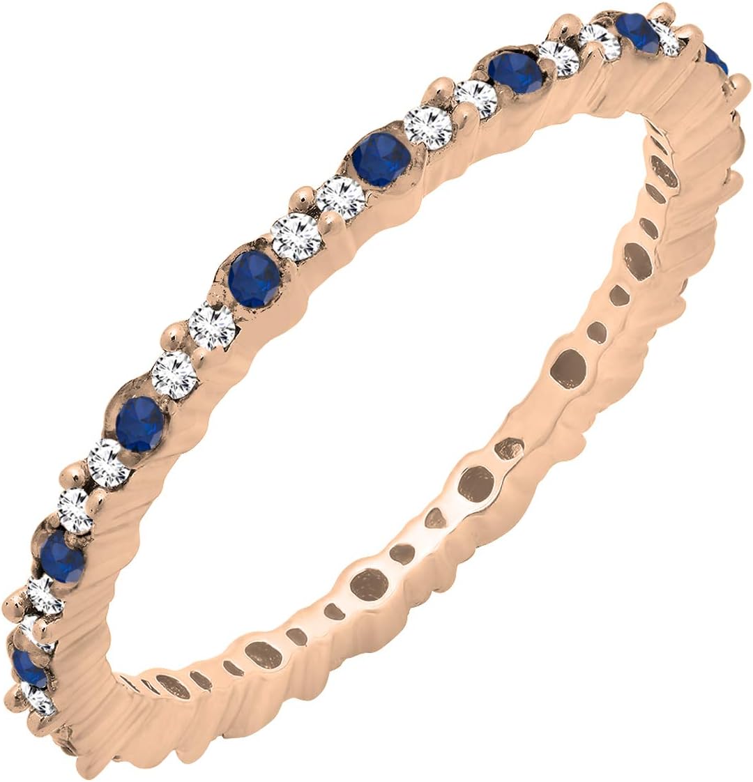 Dazzlingrock Collection Round Blue Sapphire & White Diamond Eternity Wedding Band for Women in Solid Gold