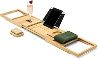 Amazon Basics Expandable Bamboo Bathtub Tray Caddy - Adjustable 29.5-43in Spa Bath Organizer for Relaxing Soaks