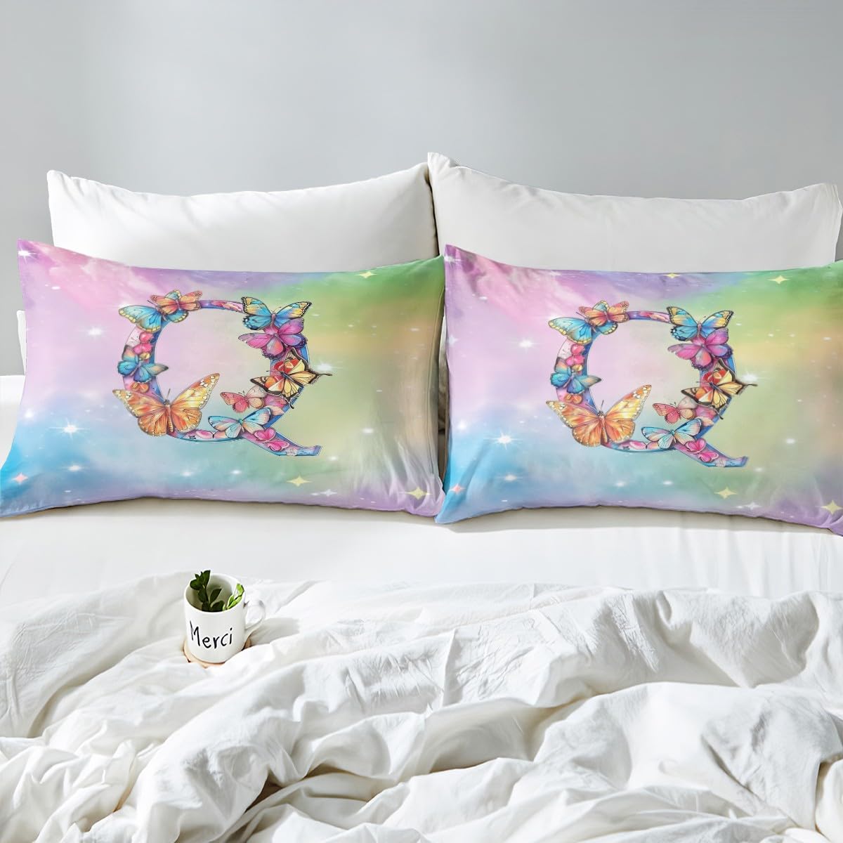 XYNHML Colorful Butterfly Bedding Set - Queen Size 4pc Tie-Dye Sparkling Sheets With Pillowcases